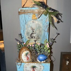 Rustic Blue Easter Decor with Bunny and Egg